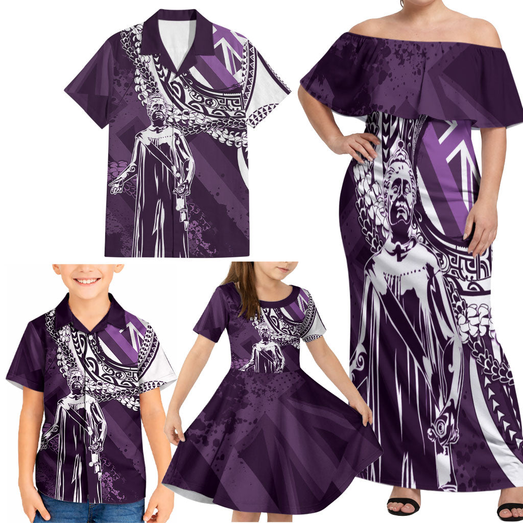 Hawaii Queen Liliuokalani Family Matching Off Shoulder Maxi Dress and Hawaiian Shirt Hawaiian Maile Lei Flag Style