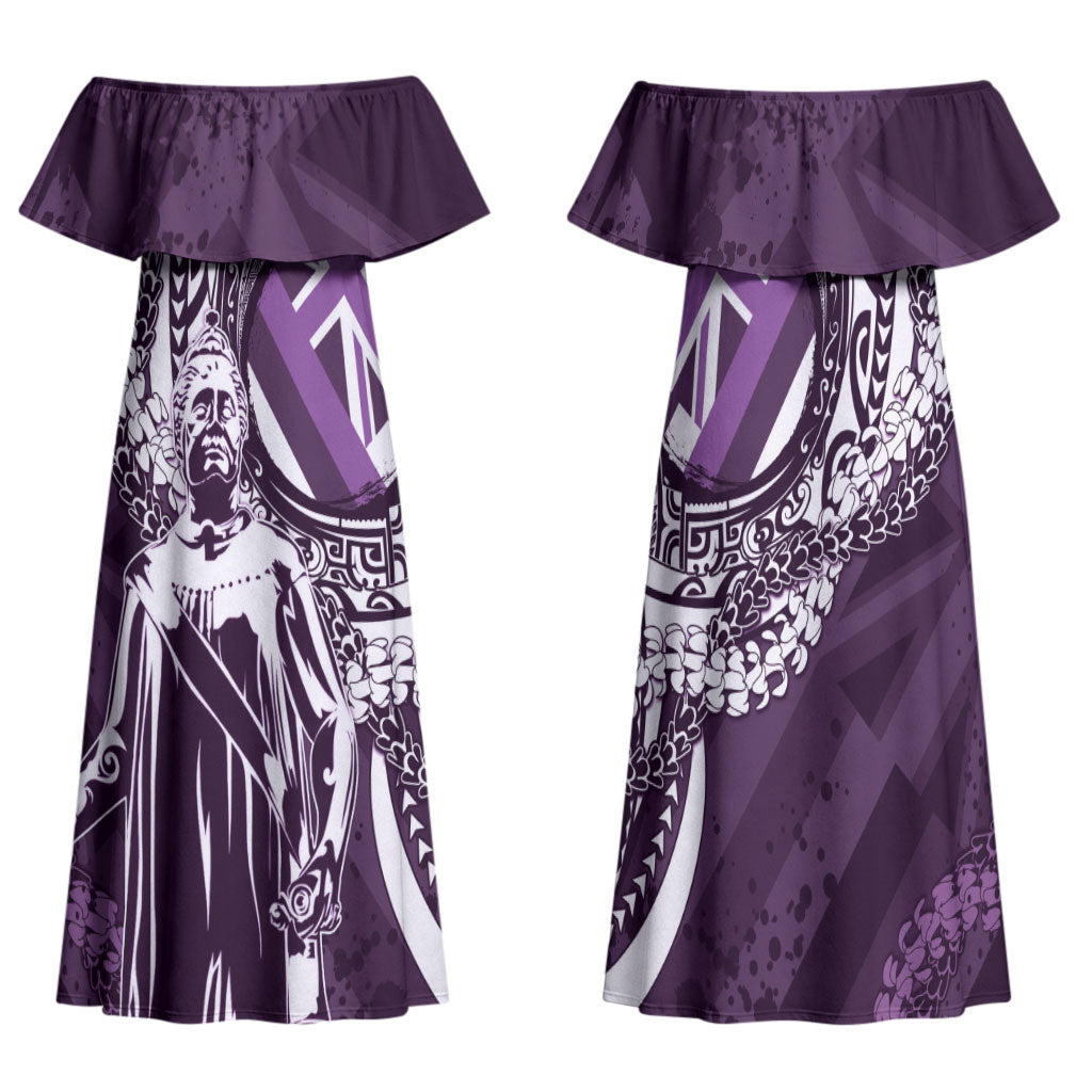 Hawaii Queen Liliuokalani Family Matching Off Shoulder Maxi Dress and Hawaiian Shirt Hawaiian Maile Lei Flag Style