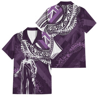 Hawaii Queen Liliuokalani Family Matching Short Sleeve Bodycon Dress and Hawaiian Shirt Hawaiian Maile Lei Flag Style LT05 Dad's Shirt - Short Sleeve Purple - Polynesian Pride