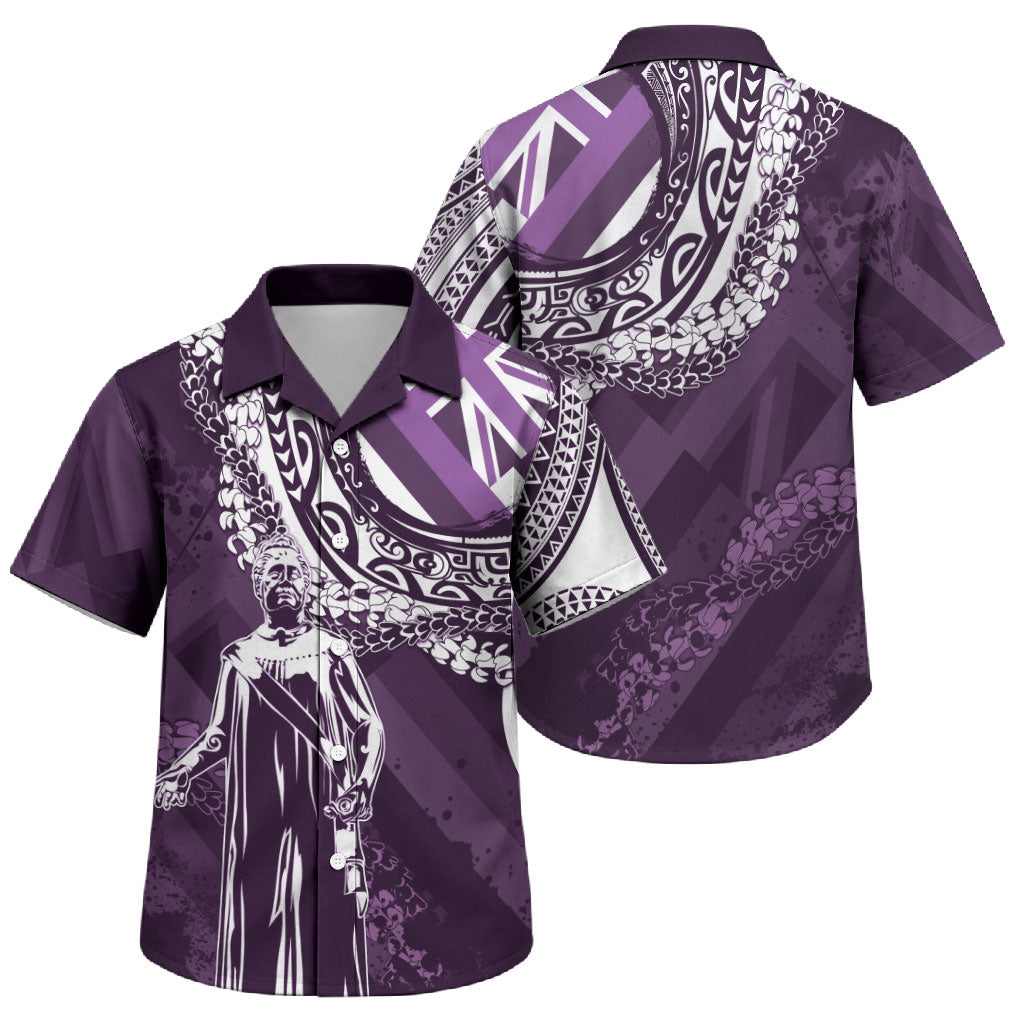 Hawaii Queen Liliuokalani Family Matching Short Sleeve Bodycon Dress and Hawaiian Shirt Hawaiian Maile Lei Flag Style LT05 Son's Shirt Purple - Polynesian Pride