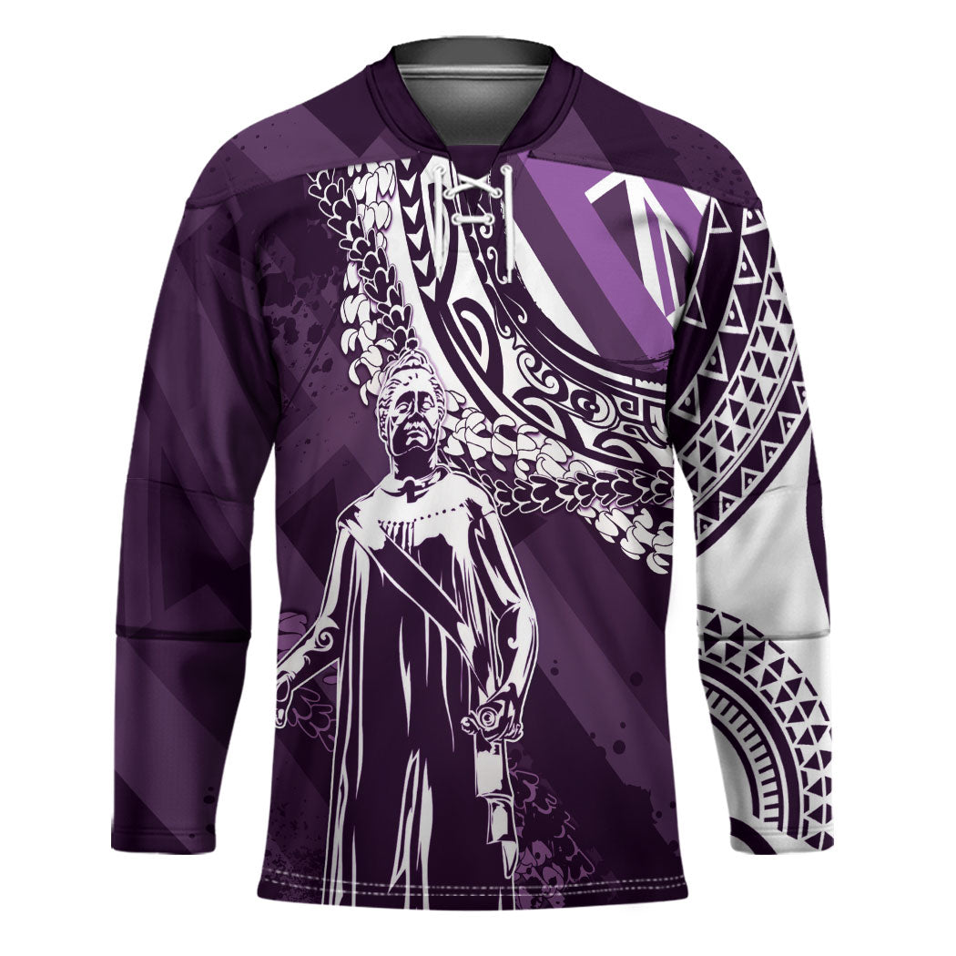 Hawaii Queen Liliuokalani Hockey Jersey Hawaiian Maile Lei Flag Style LT05 Unisex Purple - Polynesian Pride
