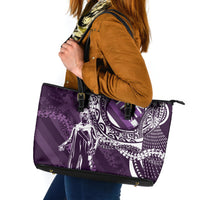 Hawaii Queen Liliuokalani Leather Tote Bag Hawaiian Maile Lei Flag Style LT05 Purple - Polynesian Pride