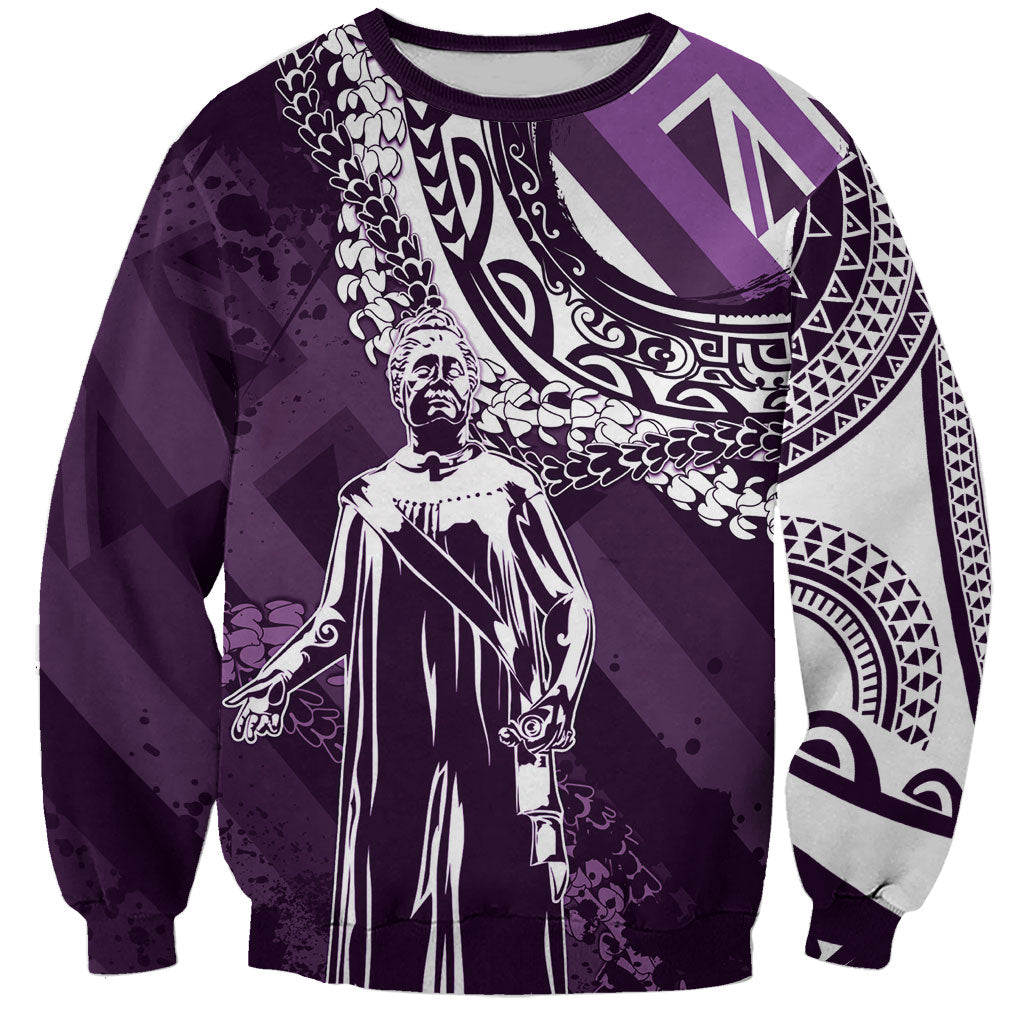 Hawaii Queen Liliuokalani Sweatshirt Hawaiian Maile Lei Flag Style LT05 Unisex Purple - Polynesian Pride