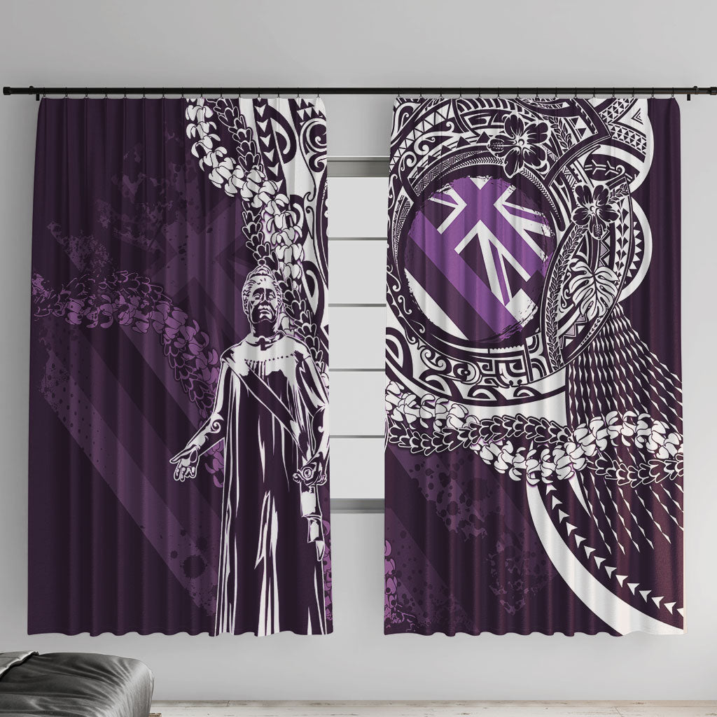 Hawaii Queen Liliuokalani Window Curtain Hawaiian Maile Lei Flag Style LT05 With Hooks Purple - Polynesian Pride