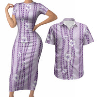 Hawaii Queen Liliuokalani Couples Matching Short Sleeve Bodycon Dress and Hawaiian Shirt Lavender Lei Pua Kalaunu LT05 Lavender - Polynesian Pride