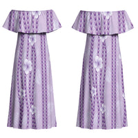 Hawaii Queen Liliuokalani Family Matching Off Shoulder Maxi Dress and Hawaiian Shirt Lavender Lei Pua Kalaunu