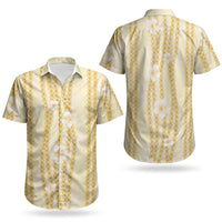 Hawaii Queen Liliuokalani Couples Matching Short Sleeve Bodycon Dress and Hawaiian Shirt Gold Lei Pua Kalaunu LT05 - Polynesian Pride
