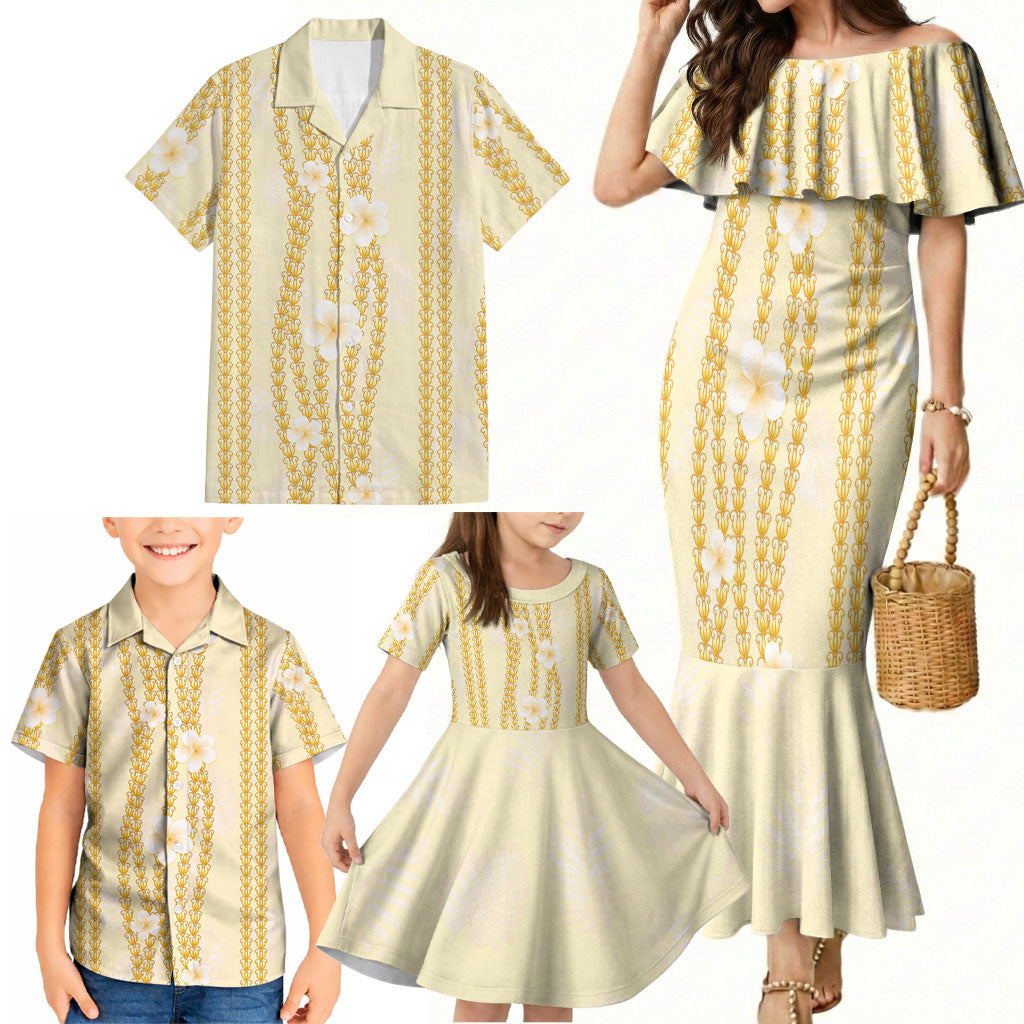 Hawaii Queen Liliuokalani Family Matching Mermaid Dress and Hawaiian Shirt Gold Lei Pua Kalaunu