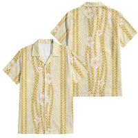 Hawaii Queen Liliuokalani Family Matching Off The Shoulder Long Sleeve Dress and Hawaiian Shirt Gold Lei Pua Kalaunu LT05 Dad's Shirt - Short Sleeve Gold - Polynesian Pride