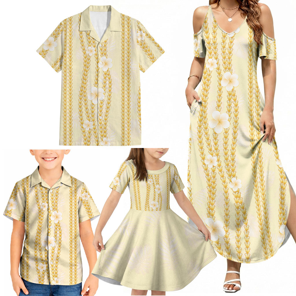 Hawaii Queen Liliuokalani Family Matching Summer Maxi Dress and Hawaiian Shirt Gold Lei Pua Kalaunu