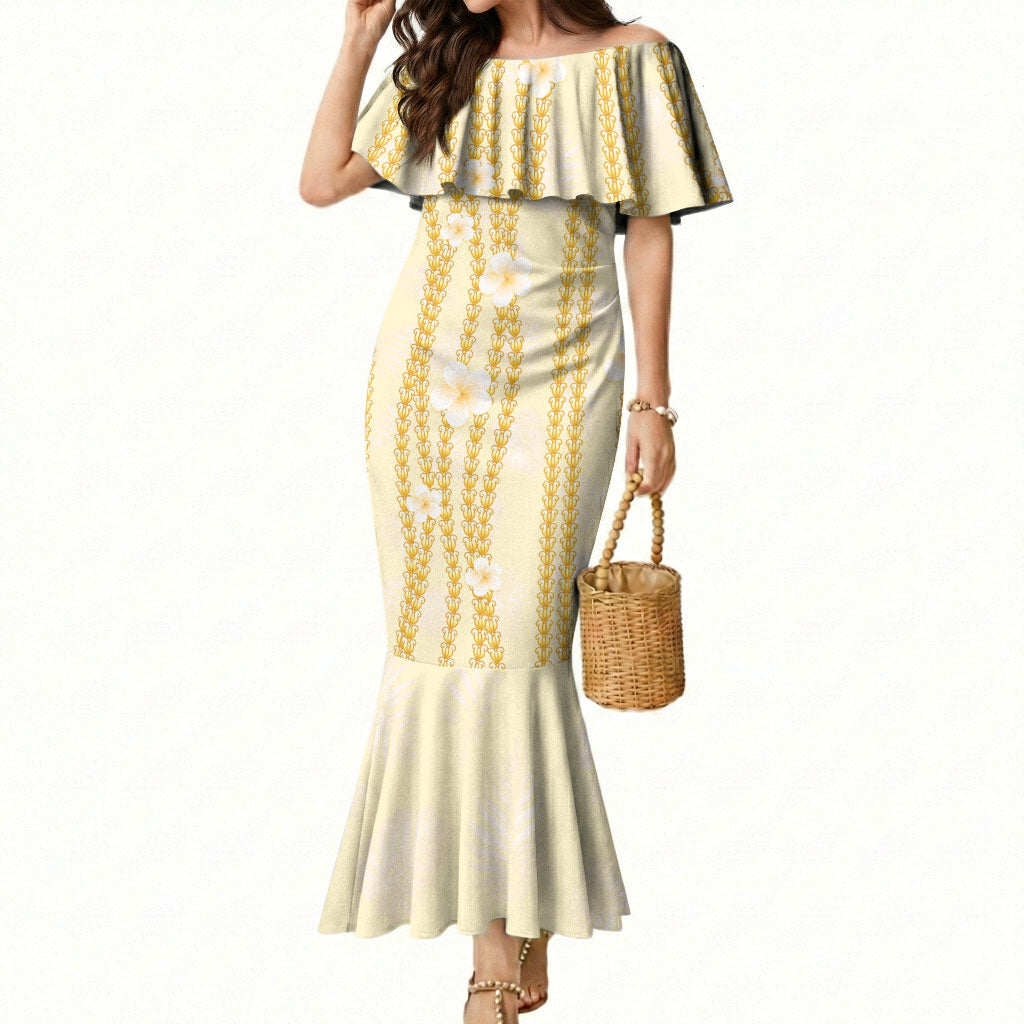 Hawaii Queen Liliuokalani Mermaid Dress Gold Lei Pua Kalaunu