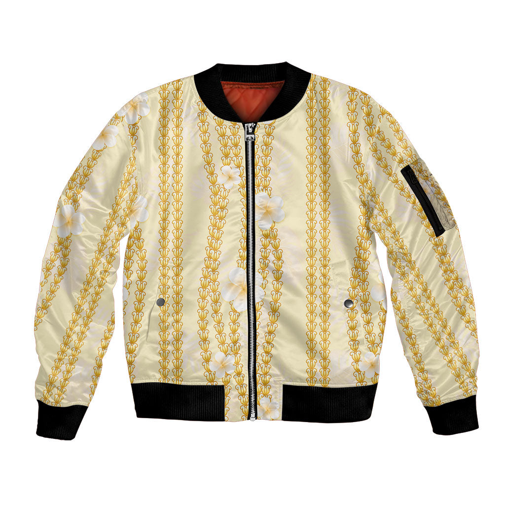 Hawaii Queen Liliuokalani Sleeve Zip Bomber Jacket Gold Lei Pua Kalaunu LT05 Unisex Gold - Polynesian Pride