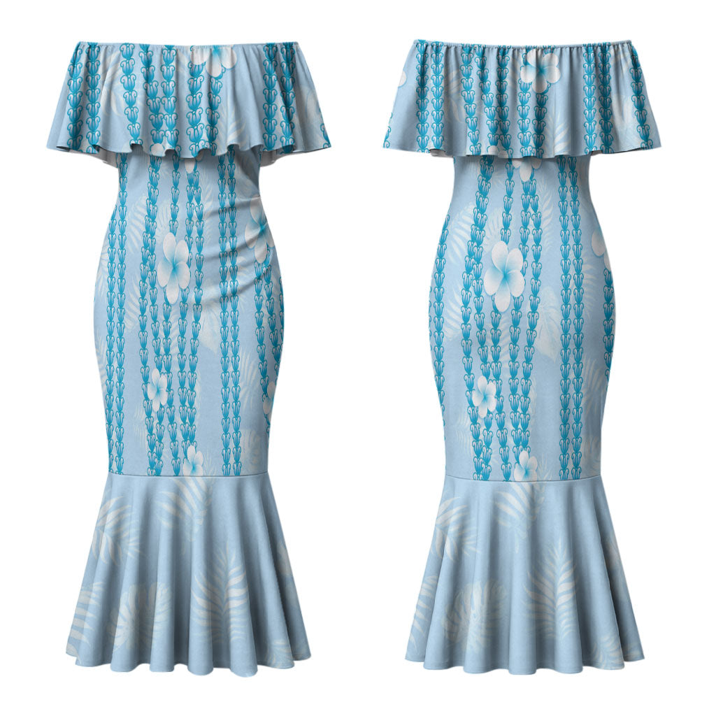 Hawaii Queen Liliuokalani Couples Matching Mermaid Dress and Long Sleeve Button Shirt Blue Lei Pua Kalaunu LT05 - Polynesian Pride