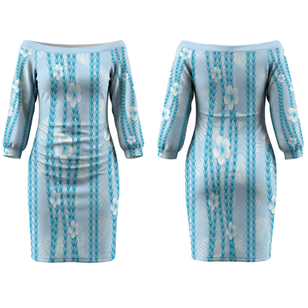 Hawaii Queen Liliuokalani Couples Matching Off The Shoulder Long Sleeve Dress and Hawaiian Shirt Blue Lei Pua Kalaunu LT05 - Polynesian Pride