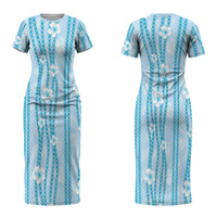 Hawaii Queen Liliuokalani Couples Matching Short Sleeve Bodycon Dress and Hawaiian Shirt Blue Lei Pua Kalaunu LT05 - Polynesian Pride