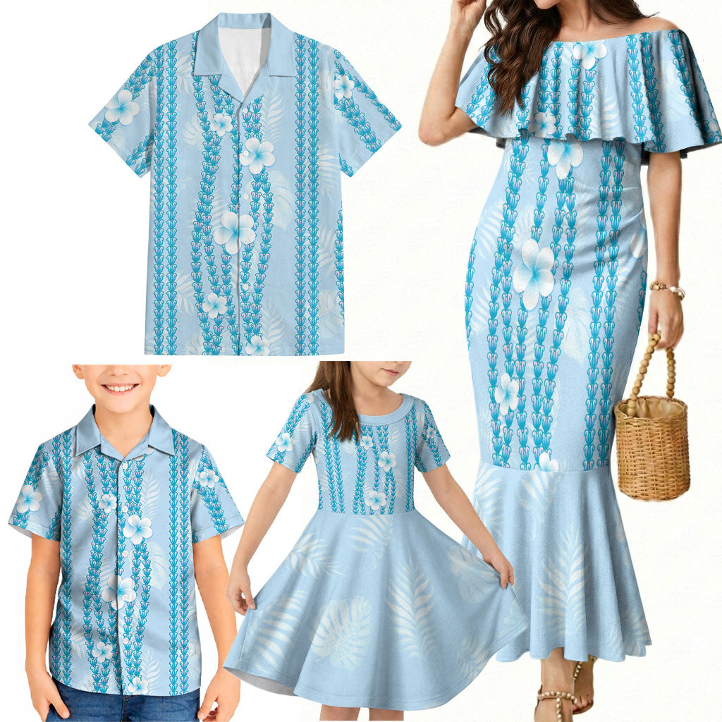 Hawaii Queen Liliuokalani Family Matching Mermaid Dress and Hawaiian Shirt Blue Lei Pua Kalaunu