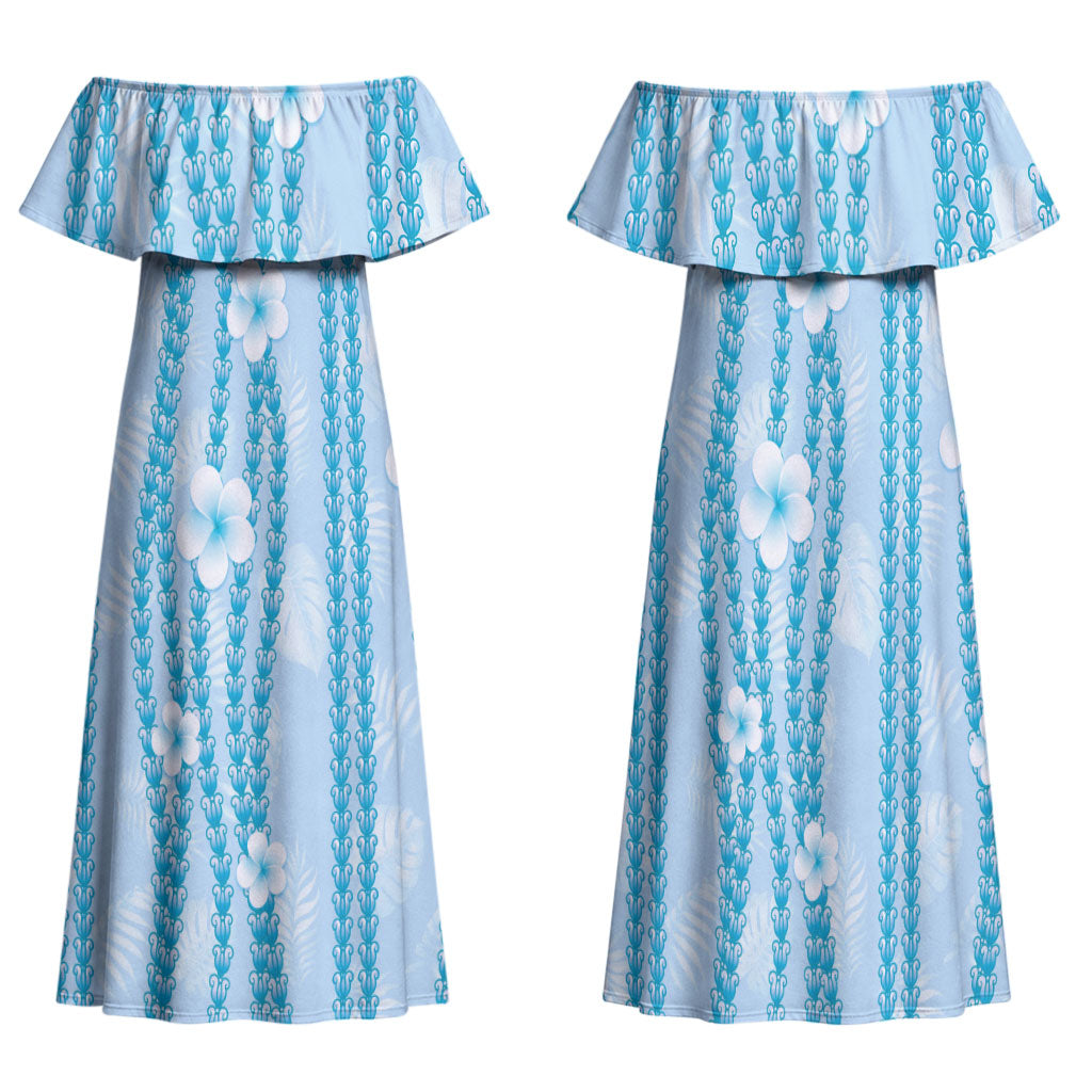 Hawaii Queen Liliuokalani Family Matching Off Shoulder Maxi Dress and Hawaiian Shirt Blue Lei Pua Kalaunu