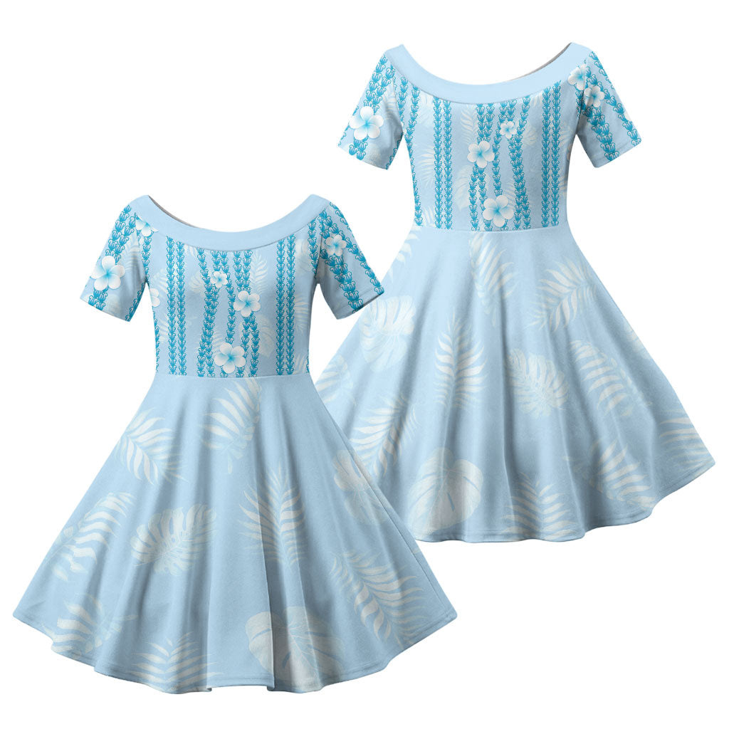 Hawaii Queen Liliuokalani Family Matching Off Shoulder Maxi Dress and Hawaiian Shirt Blue Lei Pua Kalaunu
