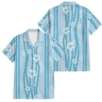 Hawaii Queen Liliuokalani Family Matching Off Shoulder Short Dress and Hawaiian Shirt Blue Lei Pua Kalaunu LT05 Dad's Shirt - Short Sleeve Blue - Polynesian Pride