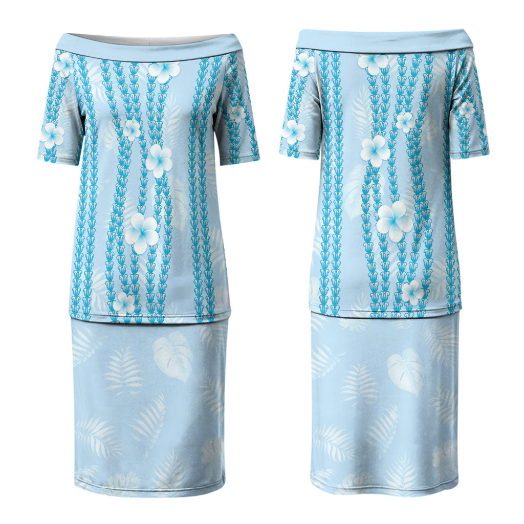 Hawaii Queen Liliuokalani Family Matching Puletasi and Hawaiian Shirt Blue Lei Pua Kalaunu LT05 Mom's Dress Blue - Polynesian Pride