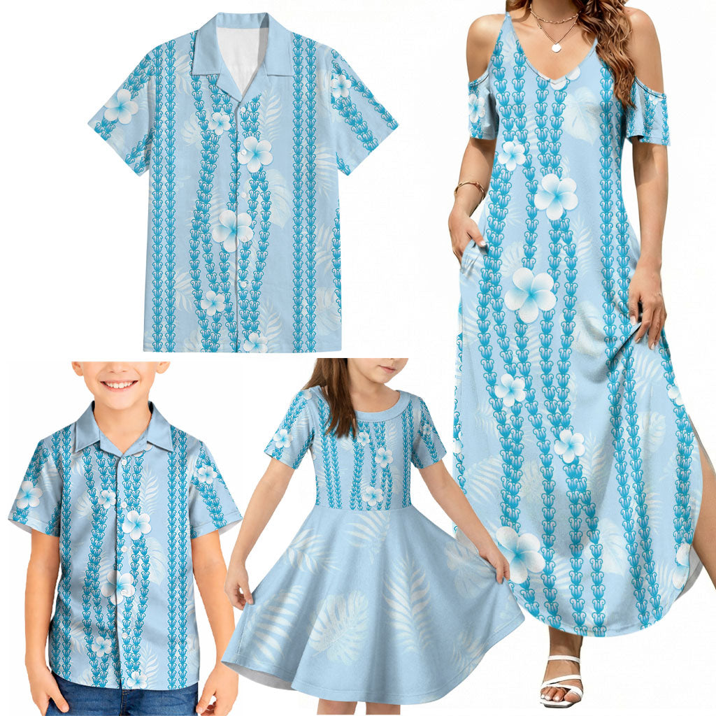 Hawaii Queen Liliuokalani Family Matching Summer Maxi Dress and Hawaiian Shirt Blue Lei Pua Kalaunu