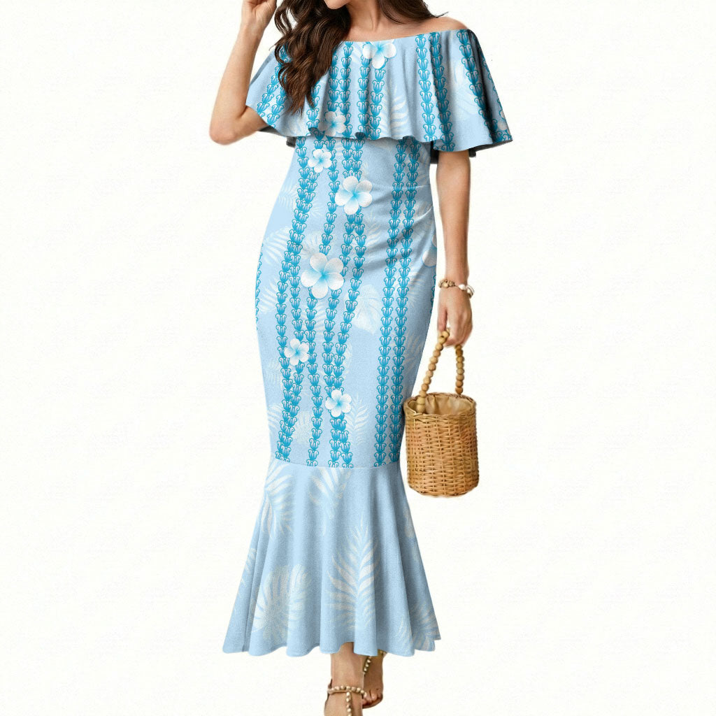 Hawaii Queen Liliuokalani Mermaid Dress Blue Lei Pua Kalaunu