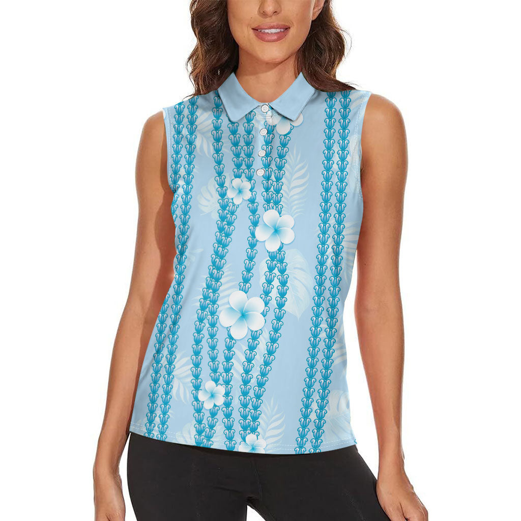 Hawaii Queen Liliuokalani Women Sleeveless Polo Shirt Blue Lei Pua Kalaunu LT05 - Polynesian Pride