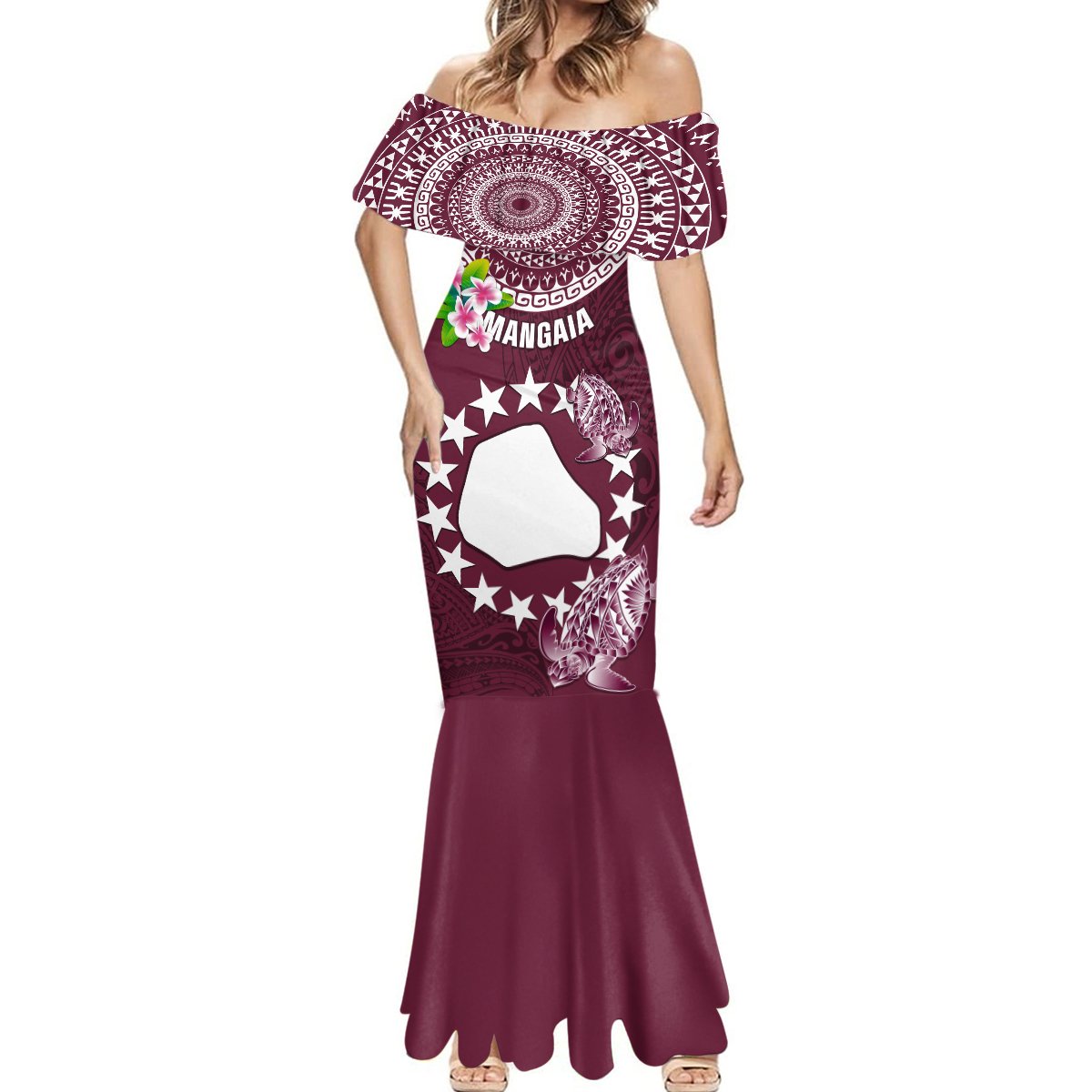 Personalized Cook Islands Mangaia Mermaid Dress Coat Of Arms Plumeria Polynesian Turtle LT05 - Polynesian Pride