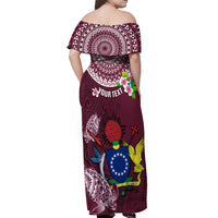 Personalized Cook Islands Mangaia Off Shoulder Maxi Dress Coat Of Arms Plumeria Polynesian Turtle LT05 - Polynesian Pride