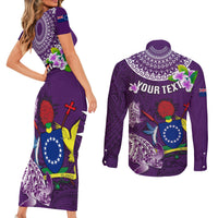 Personalized Cook Islands Rarotonga Couples Matching Short Sleeve Bodycon Dress and Long Sleeve Button Shirts Coat Of Arms Plumeria Polynesian Turtle LT05 - Polynesian Pride