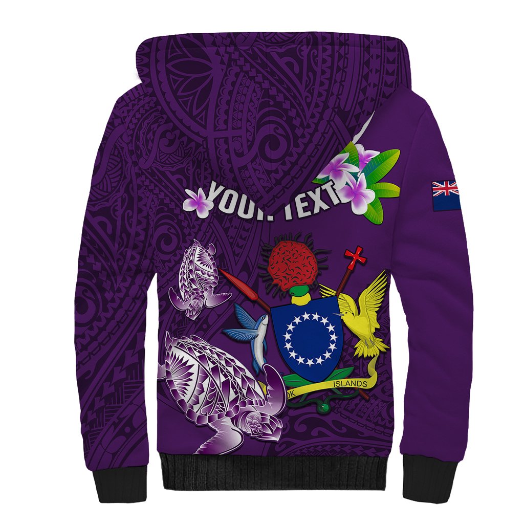 Personalized Cook Islands Rarotonga Sherpa Hoodie Coat Of Arms Plumeria Polynesian Turtle LT05 - Polynesian Pride