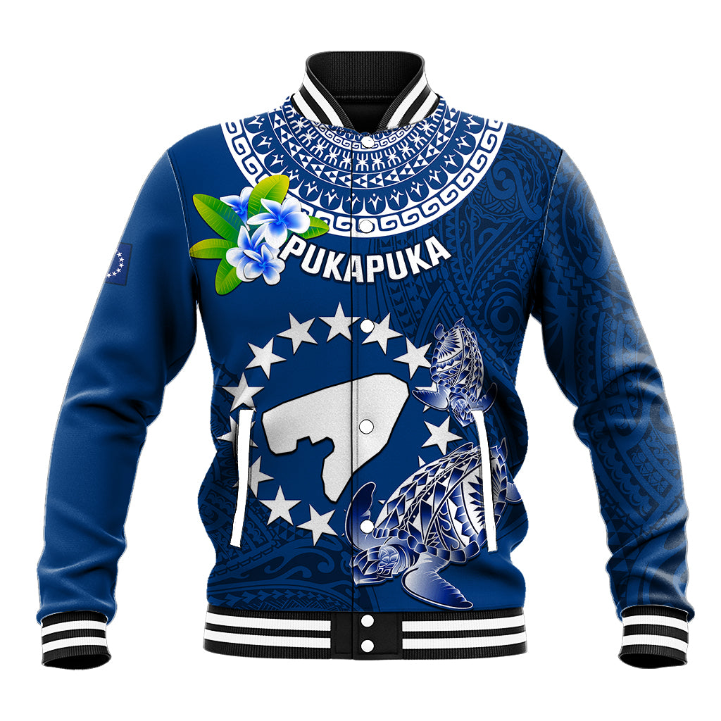 Personalized Cook Islands Pukapuka Baseball Jacket Coat Of Arms Plumeria Polynesian Turtle LT05 Unisex Blue - Polynesian Pride