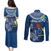 Personalized Cook Islands Pukapuka Couples Matching Puletasi Dress and Long Sleeve Button Shirts Coat Of Arms Plumeria Polynesian Turtle LT05 - Polynesian Pride