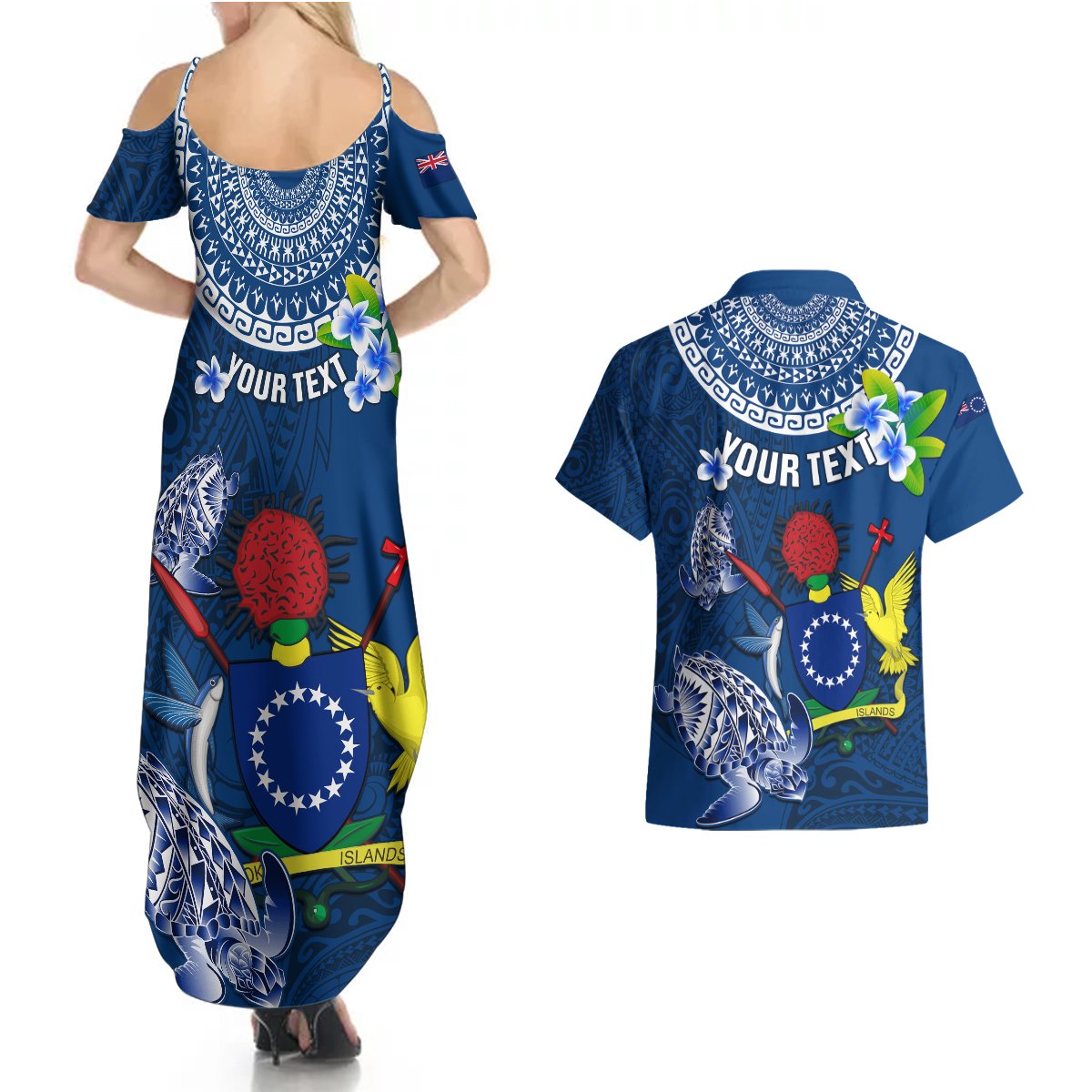 Personalized Cook Islands Pukapuka Couples Matching Summer Maxi Dress and Hawaiian Shirt Coat Of Arms Plumeria Polynesian Turtle LT05 - Polynesian Pride