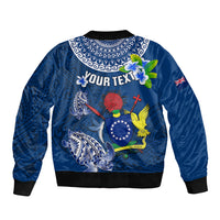 Personalized Cook Islands Pukapuka Sleeve Zip Bomber Jacket Coat Of Arms Plumeria Polynesian Turtle LT05 - Polynesian Pride