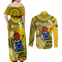Personalized Cook Islands Aitutaki Couples Matching Off Shoulder Maxi Dress and Long Sleeve Button Shirts Coat Of Arms Plumeria Polynesian Turtle LT05 - Polynesian Pride