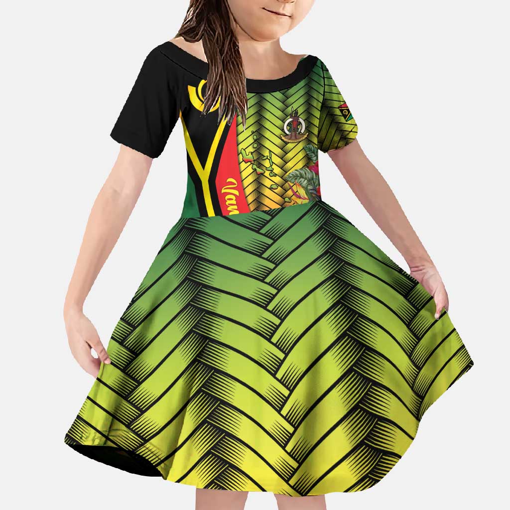 Vanuatu Constitution Day Family Matching Long Sleeve Bodycon Dress and Hawaiian Shirt Long Live Vanuatu LT05 Daughter's Dress Colorful - Polynesian Pride