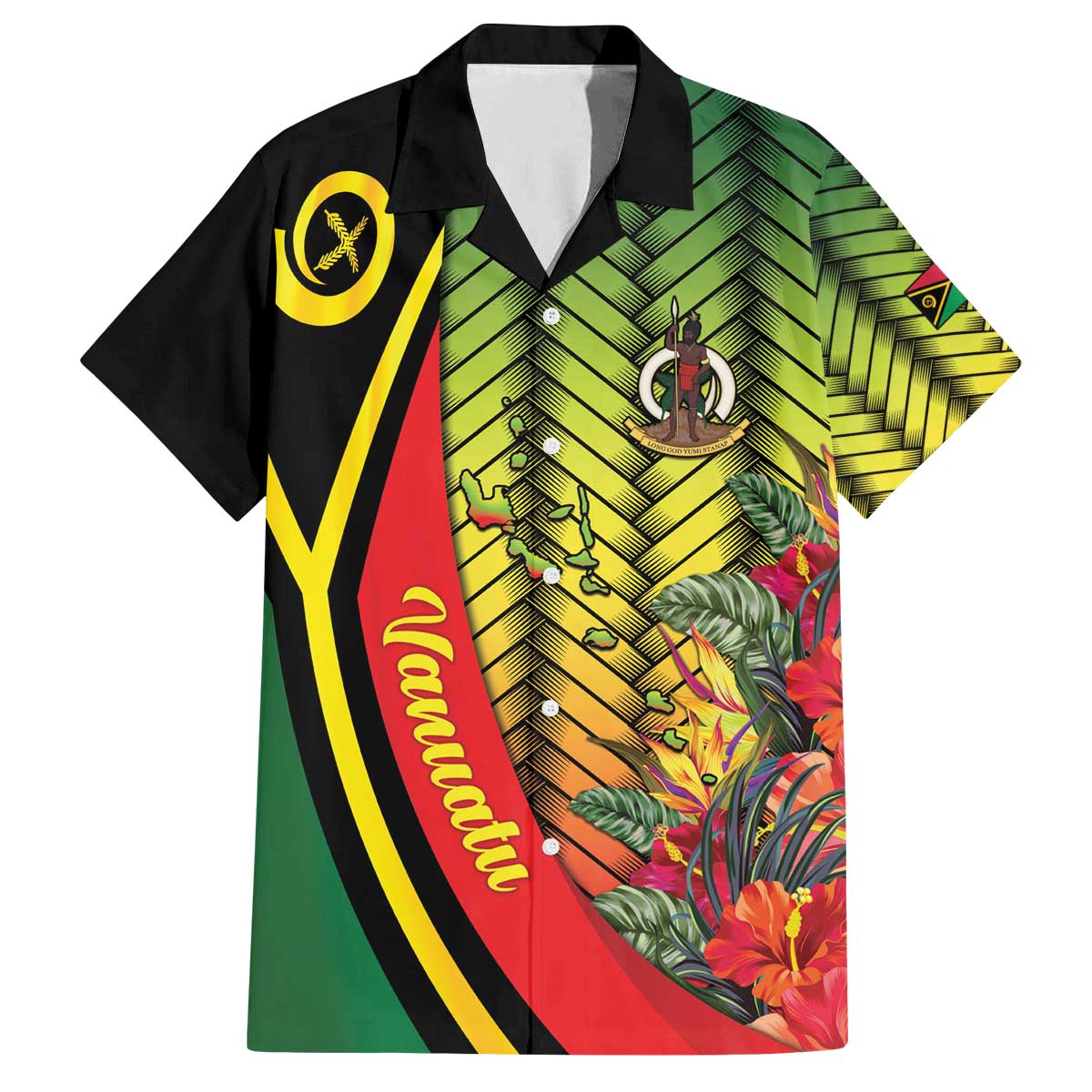 Vanuatu Constitution Day Family Matching Off The Shoulder Long Sleeve Dress and Hawaiian Shirt Long Live Vanuatu LT05 Dad's Shirt - Short Sleeve Colorful - Polynesian Pride