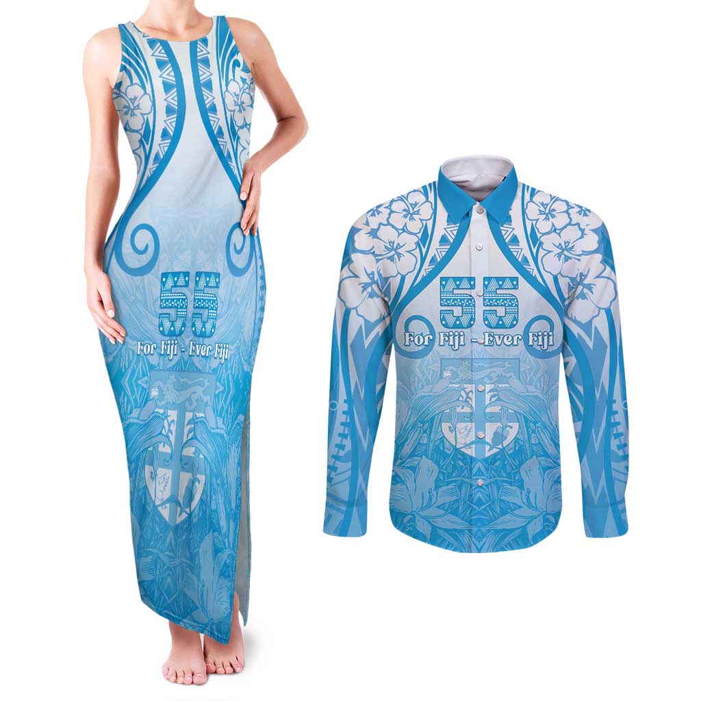 Fiji Day Couples Matching Tank Maxi Dress and Long Sleeve Button Shirt 55th Anniversary Forever Fiji - Polynesian Pride