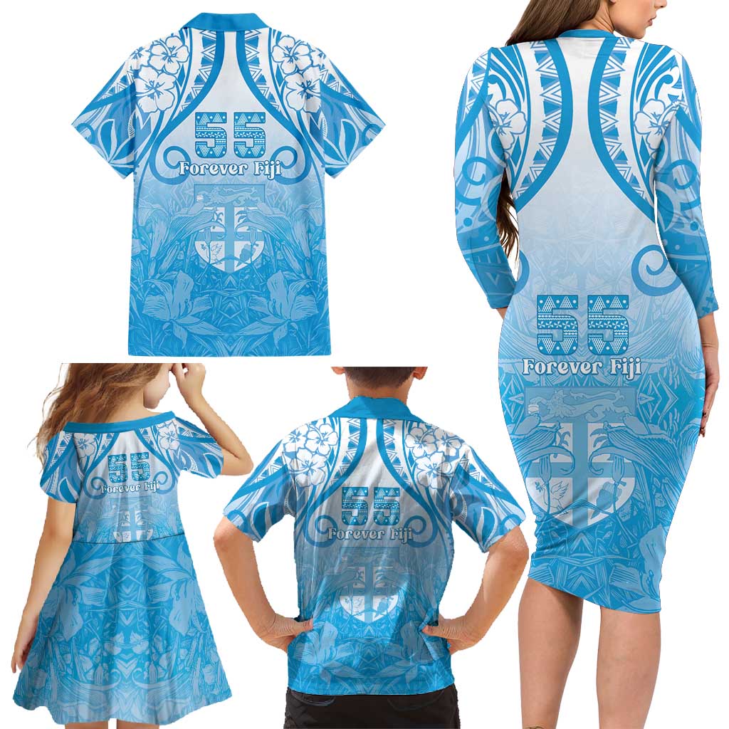 Fiji Day Family Matching Long Sleeve Bodycon Dress and Hawaiian Shirt 55th Anniversary Forever Fiji LT05 - Polynesian Pride
