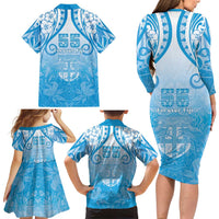 Fiji Day Family Matching Long Sleeve Bodycon Dress and Hawaiian Shirt 55th Anniversary Forever Fiji LT05 - Polynesian Pride