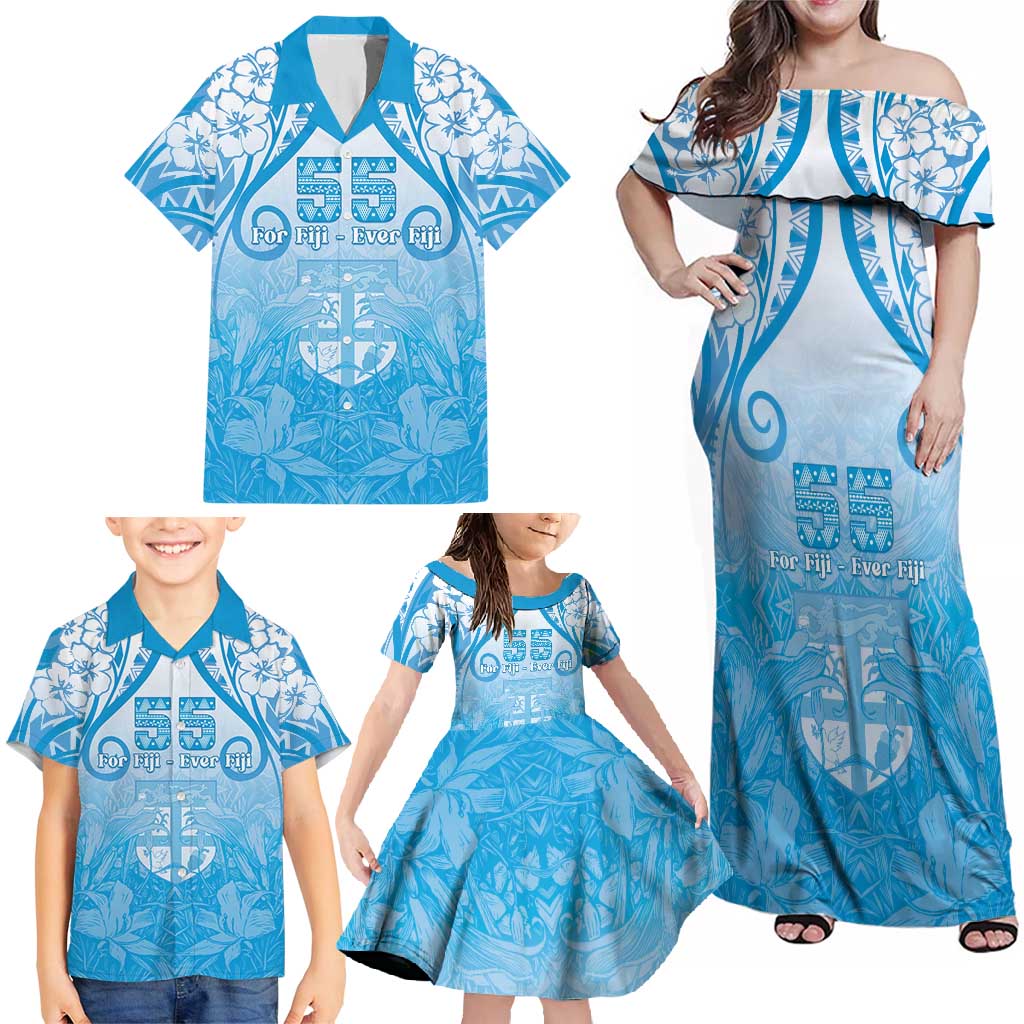 Fiji Day Family Matching Off Shoulder Maxi Dress and Hawaiian Shirt 55th Anniversary Forever Fiji LT05 - Polynesian Pride