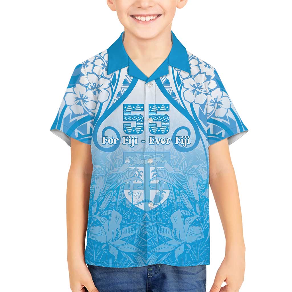 Fiji Day Family Matching Off Shoulder Maxi Dress and Hawaiian Shirt 55th Anniversary Forever Fiji LT05 Son's Shirt Blue - Polynesian Pride