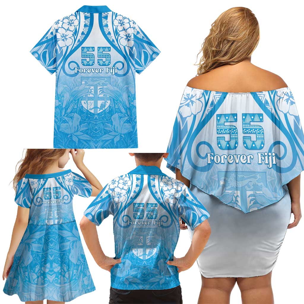 Fiji Day Family Matching Off Shoulder Short Dress and Hawaiian Shirt 55th Anniversary Forever Fiji LT05 - Polynesian Pride