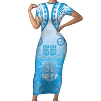 Fiji Day Family Matching Short Sleeve Bodycon Dress and Hawaiian Shirt 55th Anniversary Forever Fiji LT05 Mom's Dress Blue - Polynesian Pride