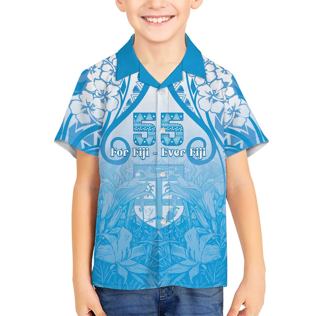 Fiji Day Family Matching Short Sleeve Bodycon Dress and Hawaiian Shirt 55th Anniversary Forever Fiji LT05 Son's Shirt Blue - Polynesian Pride