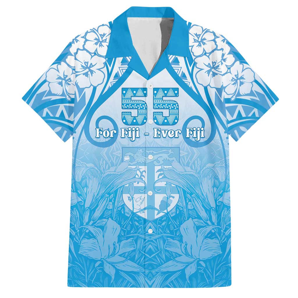 Fiji Day Family Matching Tank Maxi Dress and Hawaiian Shirt 55th Anniversary Forever Fiji LT05 Dad's Shirt - Short Sleeve Blue - Polynesian Pride