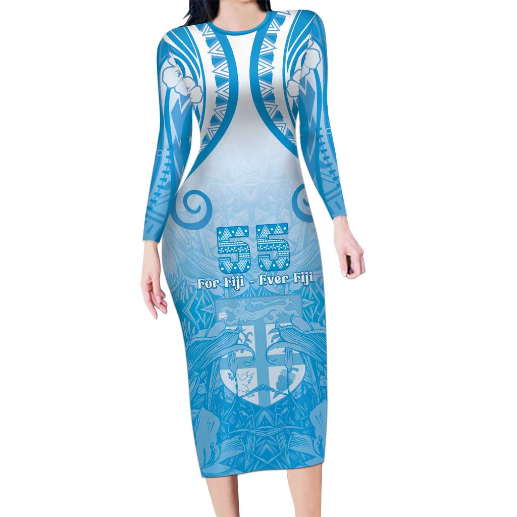 Fiji Day Long Sleeve Bodycon Dress 55th Anniversary Forever Fiji LT05 Long Dress Blue - Polynesian Pride