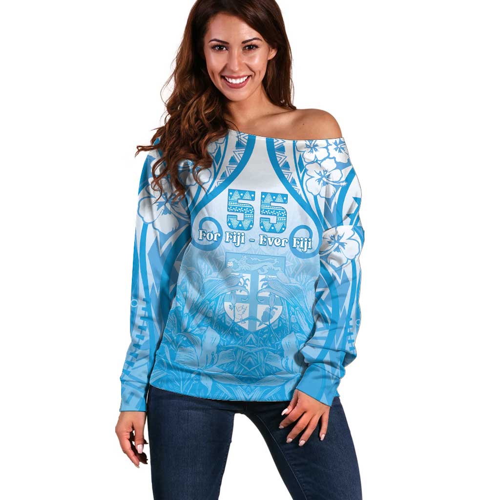Fiji Day Off Shoulder Sweater 55th Anniversary Forever Fiji - Polynesian Pride