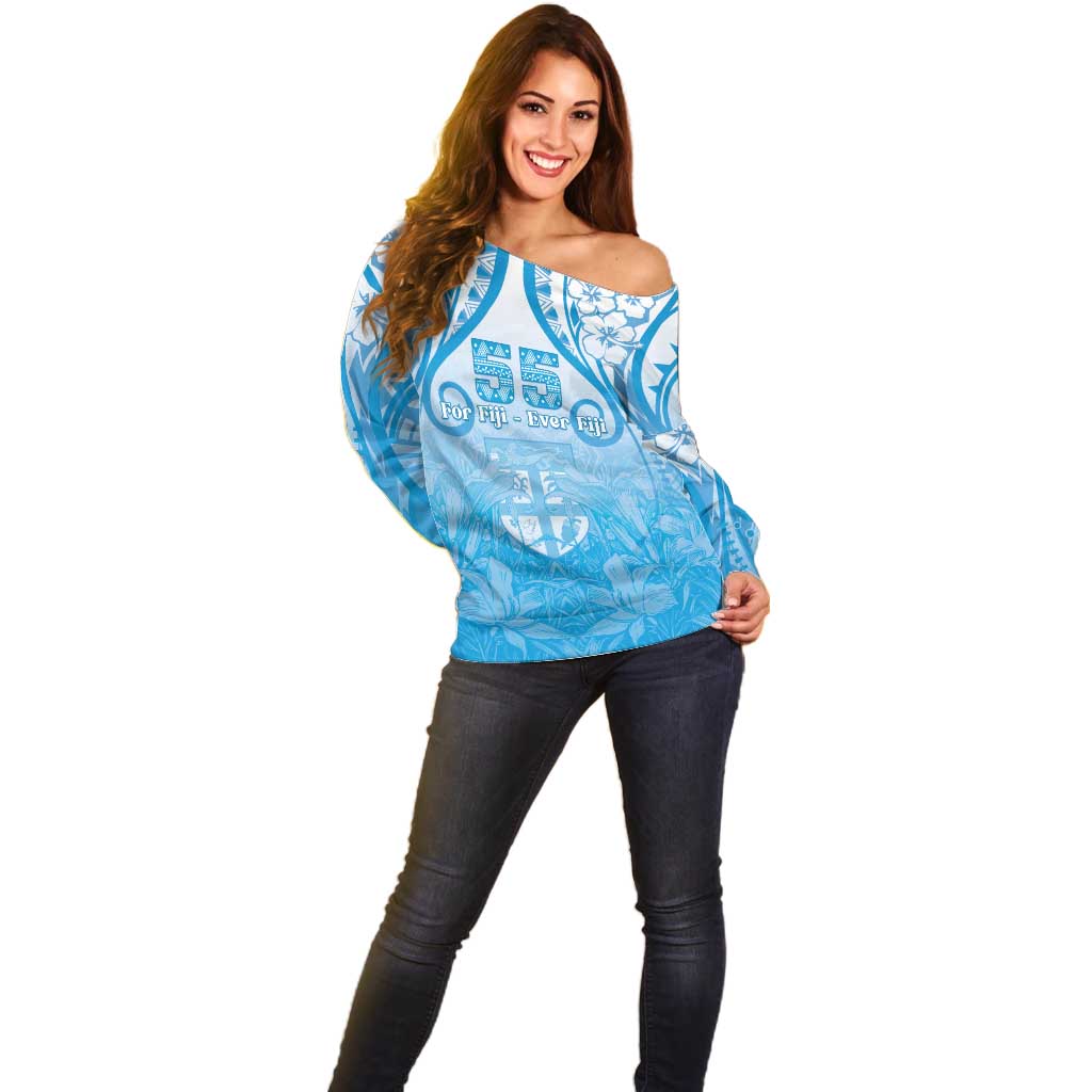 Fiji Day Off Shoulder Sweater 55th Anniversary Forever Fiji - Polynesian Pride